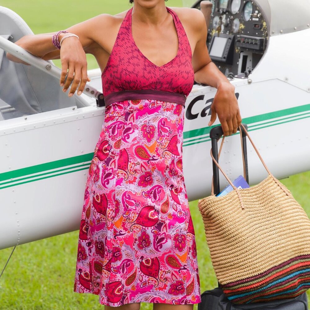 Athleta Printed Pack Everywhere Halter Dress Pink Paisley 8